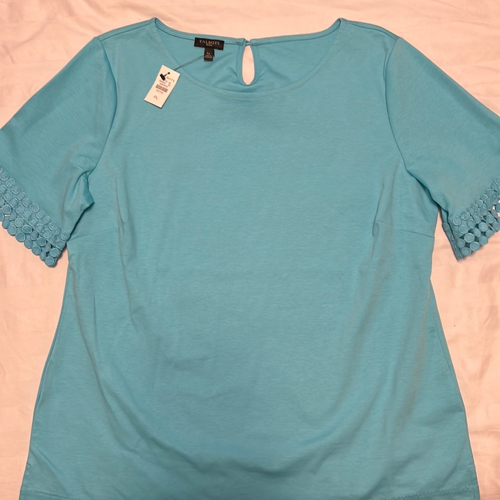 BNWT Talbots shirt with key hole neck closure and detailed sleeve.